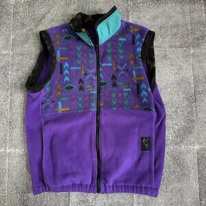 Men's Vintage 90's Horny Toad Activewear Aztec Tribal Fleece Vest Jacket Sz L